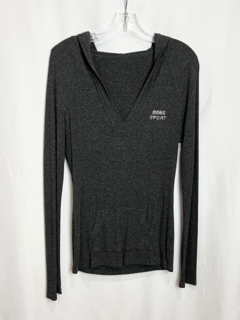 BEBE Sport Rayon Hoodie Kangaroo Pockets  Charcoal Size M ??
